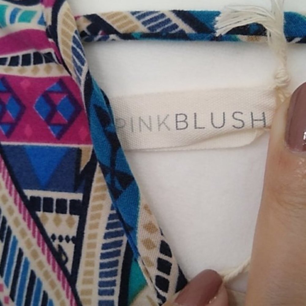 NEW PinkBlush Maternity Navy Tribal Belted Dress - Picture 13 of 15